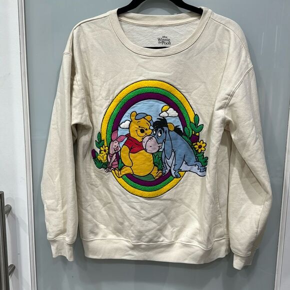 Disney Women's Winnie the Pooh Bear Cream White Crew Neck Sweatshirt Sz Large - Picture 3 of 6